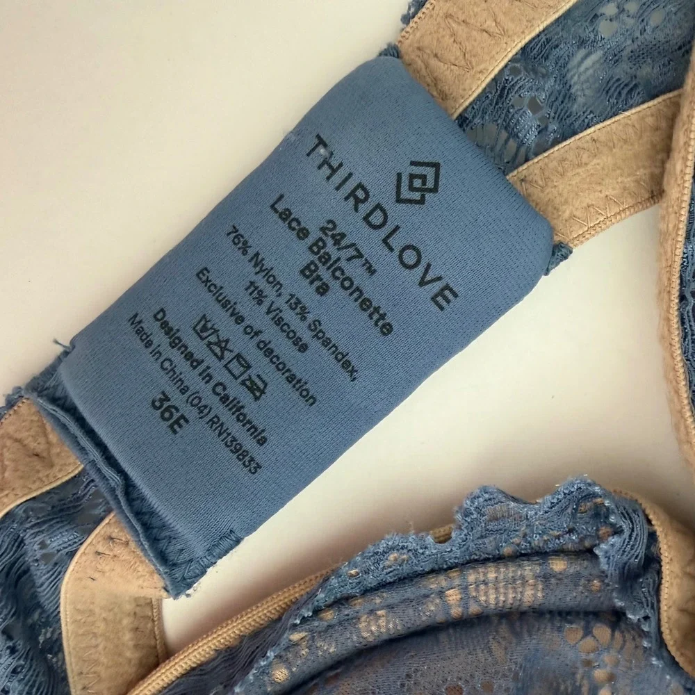 ThirdLove 24/7 Lace Balconette Bra Slate Blue Tan Floral Underwire 36E